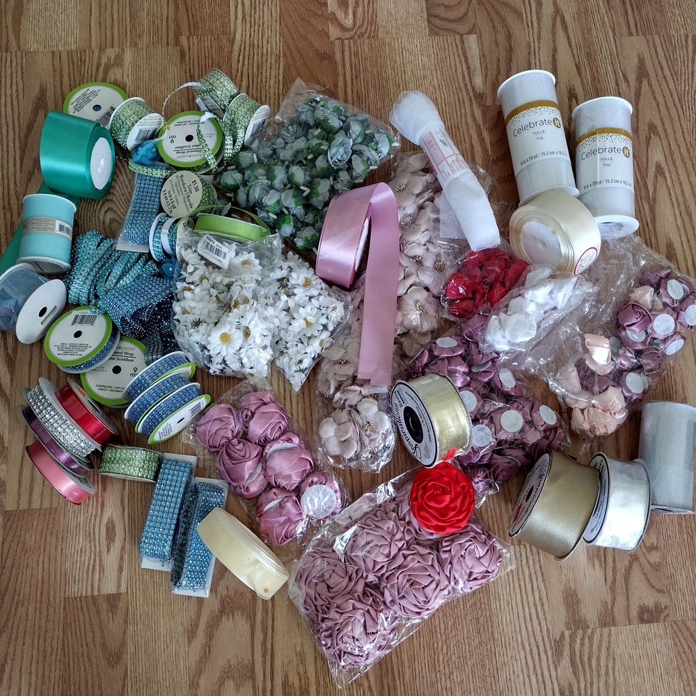 Assorted Craft Satin Ribbon and Flower Decor Set - Picture 2 of 7